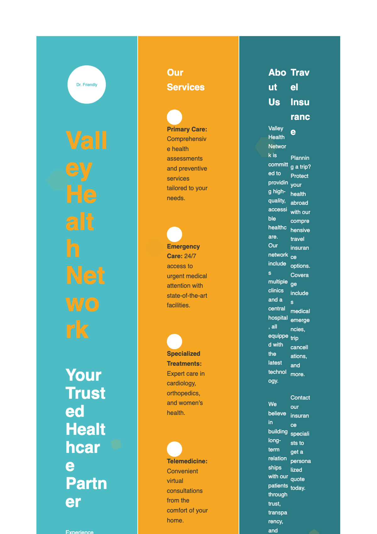 Valley Health Network bi fold brochure with healthcare services and contact info_variant_2